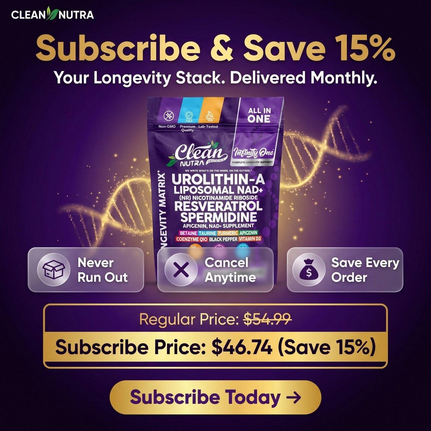Infinity One Urolithin A 500mg + NAD + NR Resveratrol