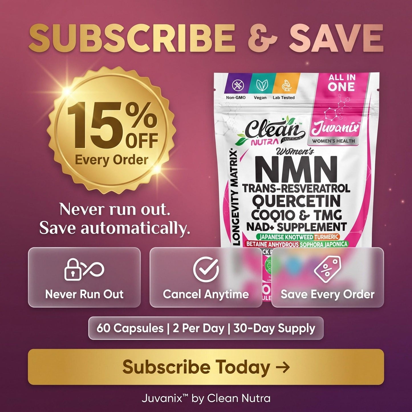 Juvanix NMN 500mg + NAD Longevity Matrix